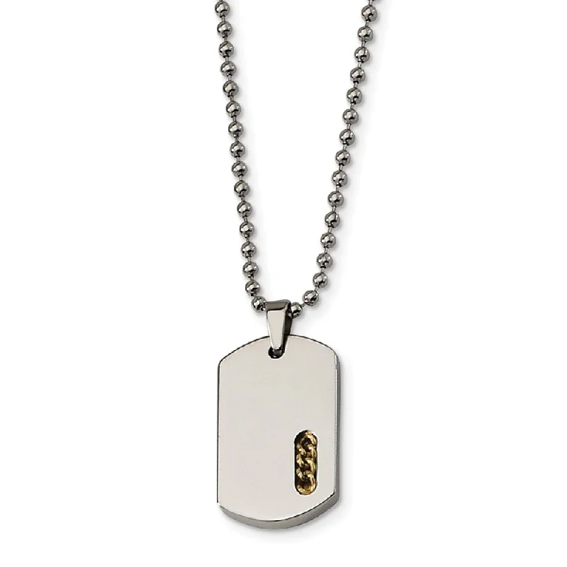 Elegant Chain Necklace for Casual Style-Stainless Steel and Gold Tone Dog Tag Necklace, 22 Inch