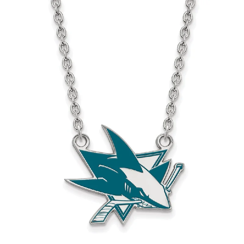 Beautiful Gold Necklace for Gifts-Sterling Silver NHL San Jose Sharks Large Enamel Necklace, 18in