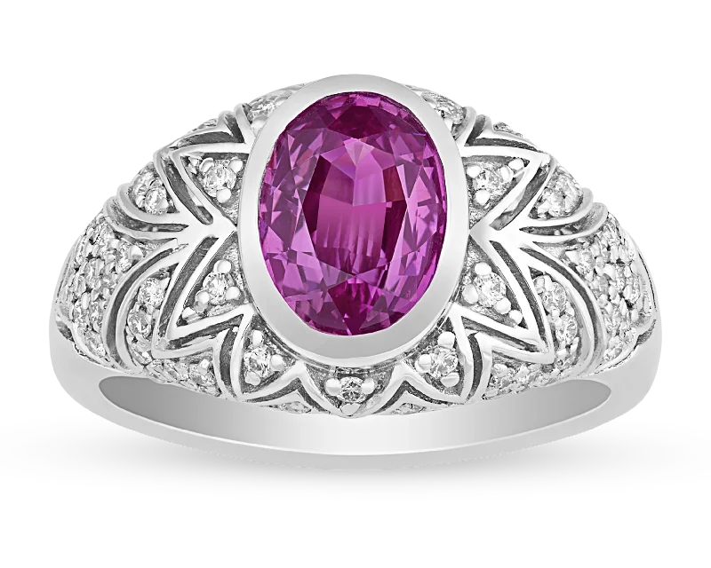 Multi-Gemstone Ring for Fashion Style-Untreated Pink Sapphire Ring, 2.28 Carats