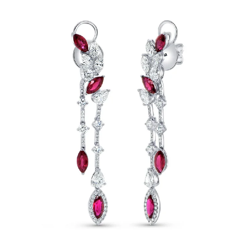 Statement Earrings for Bold Fashion-Uneek Precious Collection Drop Marquise Ruby Chandelier Earrings