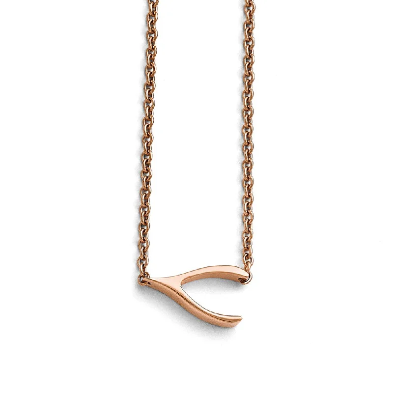 Dainty Chain Necklace for Elegant Look-Rose Gold Tone Plated Stainless Steel Wishbone Necklace, 16.25 Inch