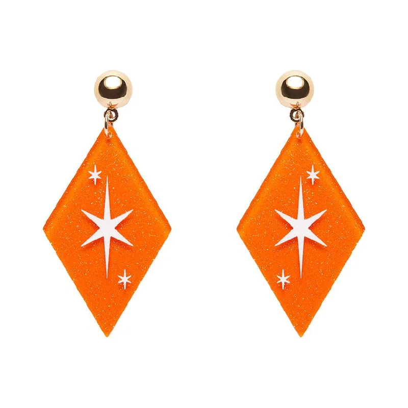 Pearl Drop Earrings for Brides-Erstwilder - Atomic Diamond Drop Earrings - Orange